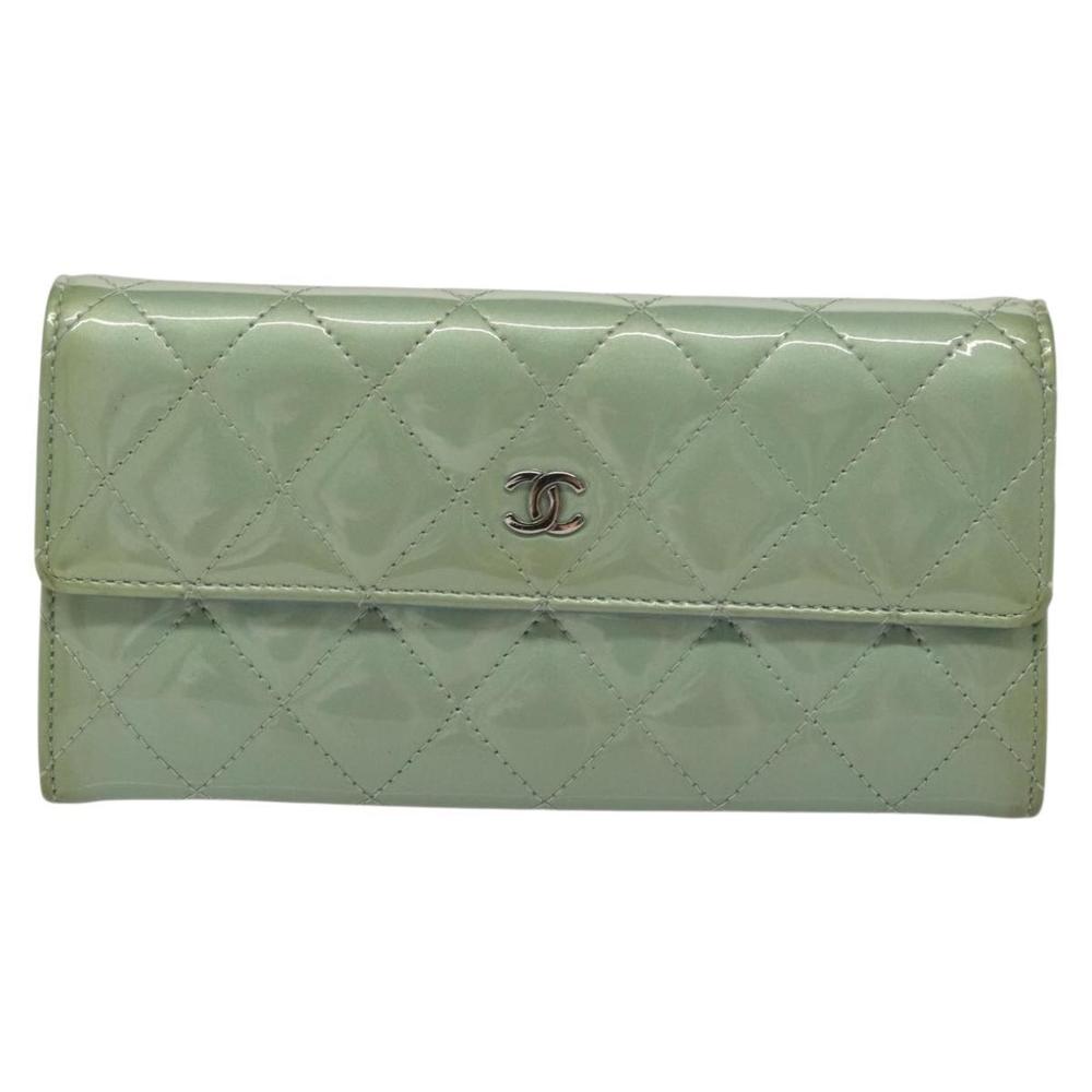CHANEL Matelasse Long Wallet Enamel Green Silver CC Auth 138942 - Picture 13 of 16